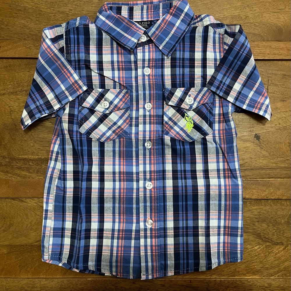 U.S. Polo Assn. Kids Plaid Shirt - Blue, Pink and White